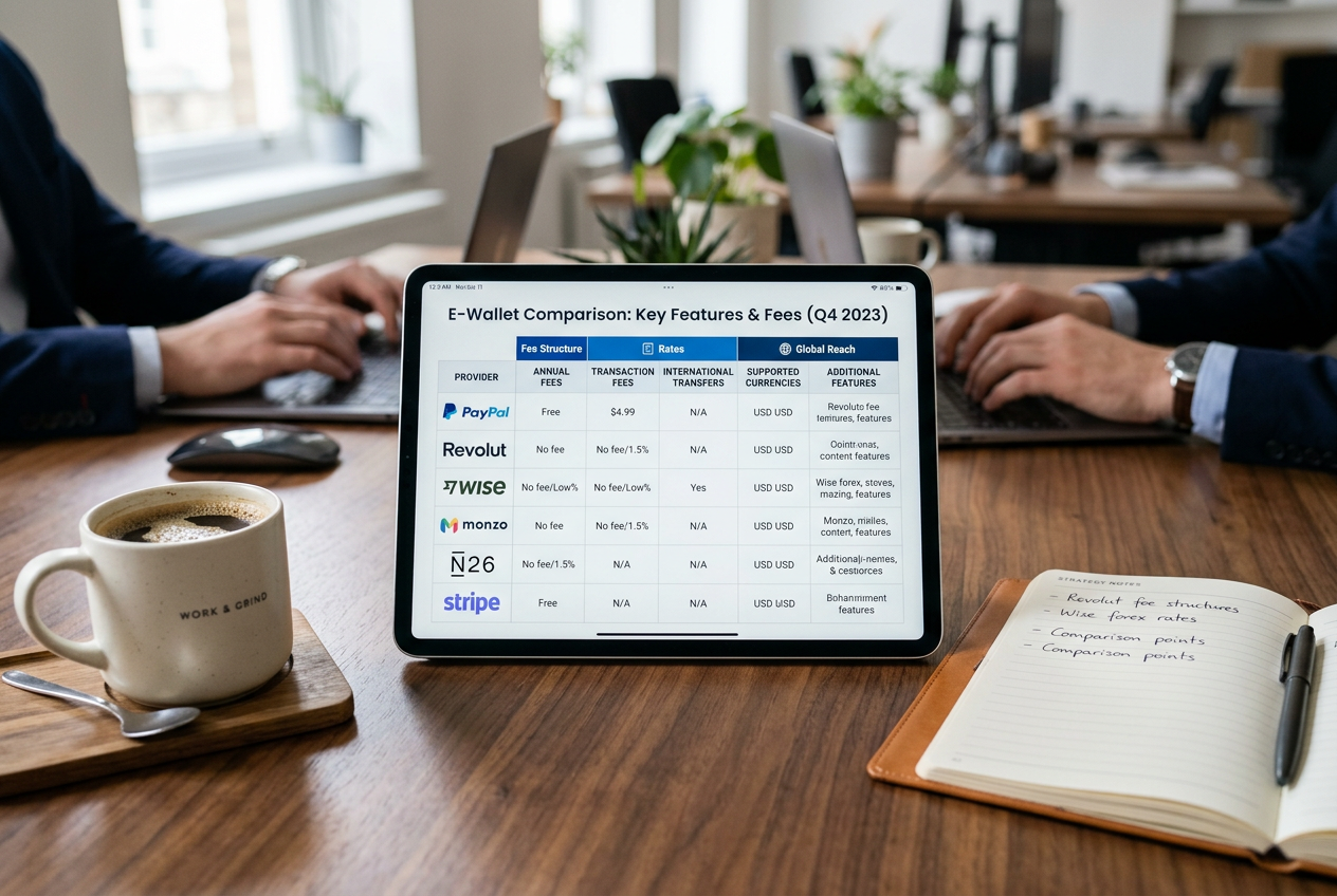 Comparison of different digital payment methods on a tablet screen.